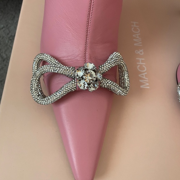 MACH & MACH Pink Leather Double Bow Crystal Bootie - Picture 4 of 11